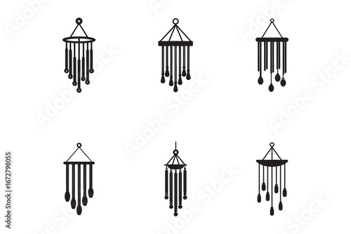 Six Unique Macrame Wall Hangings in Black Silhouette for Interior Design and Bohemian Decor Projects Simple and Elegant Wall Decor