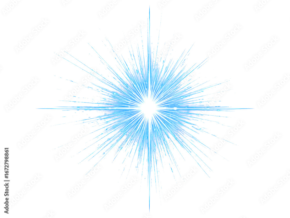 Naklejka premium Dynamic blue light rays emanating from a bright starburst on abstract background