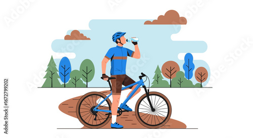 Cyclist Taking Hydration Break During Mountain Biking Adventure On The Trail