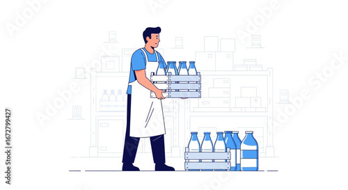 Dedicated Employee Delivering Dairy Goods With Precision And Unwavering Commitment