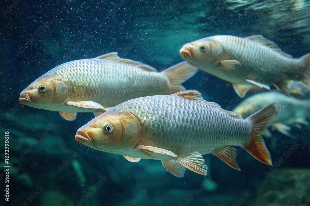 Naklejka premium School of Siamese mud carp in water