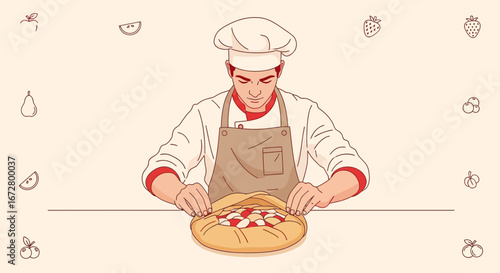 Culinary Artist Creatively Assembling Freshly Baked Rustic Tart Deliciously.