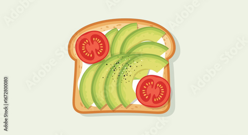 Delicious And Nutritious Avocado Toast With Fresh Tomato Slices On A White Background