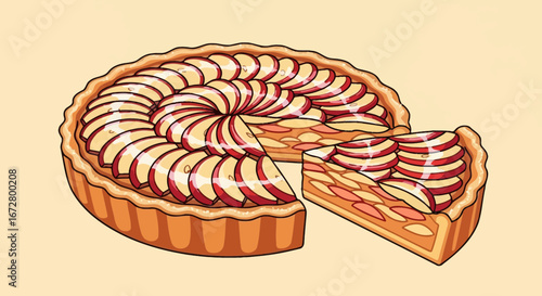 Delicious Baked Apple Tart Featuring Sliced Apples and A Missing Piece