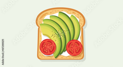 Delicious Avocado Toast With Fresh Tomatoes, Artistic Food Illustration, Healthy Meal