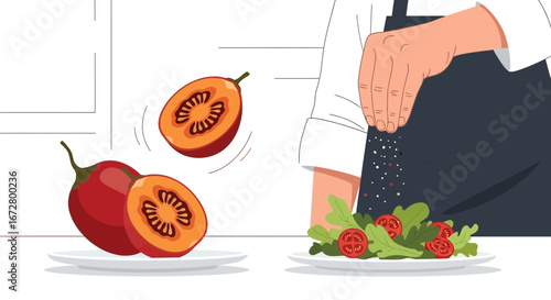 Culinary Creation: A Chef's Touch on Fresh Salad Accented with Exotic Fruit