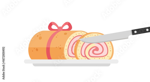 Delicious Cake Roll Sliced to perfection on a Plate, a Sweet Delicacy Dessert Image