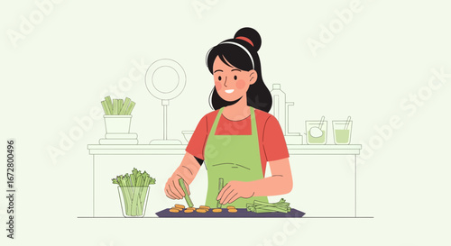 Culinary Preparation Of Fresh Vegetables Creates Vibrant Home Kitchen Setting