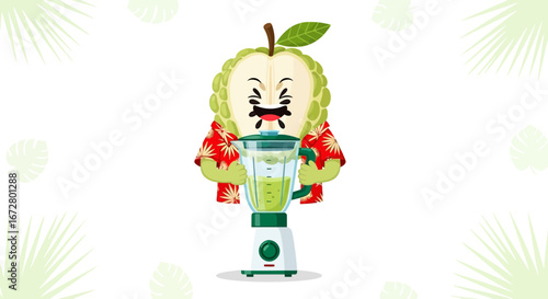 Custard Apple Character Preparing A Delicious Tropical Smoothie In A Blender
