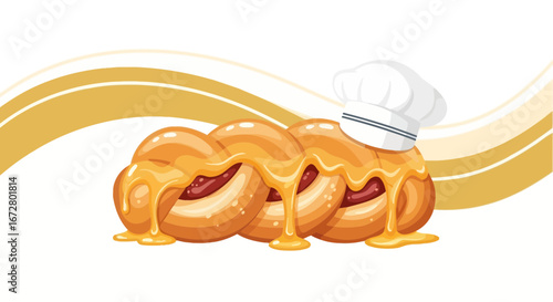 Deliciously Baked Challah, Honey-Glazed, Topped With Chef Hat Ready To Savor It
