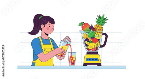 Creating Delicious And Healthy Fruit Smoothie, Fresh Ingredient Preparation For Enjoyment
