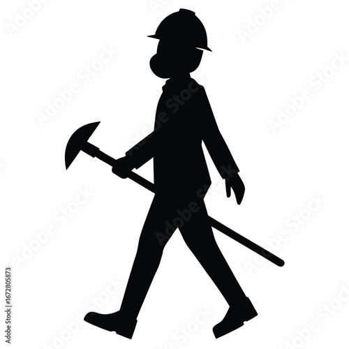 Black silhouette of a person with pickaxe helmet