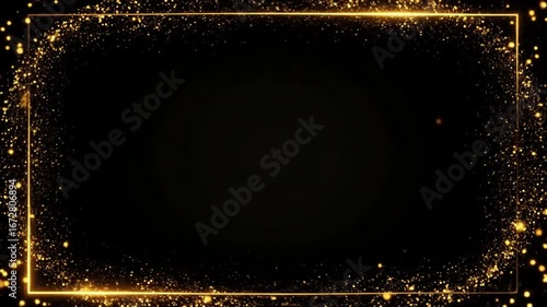 Golden Glitter Frame: Sparkling Particles & Elegant Border on Black Background