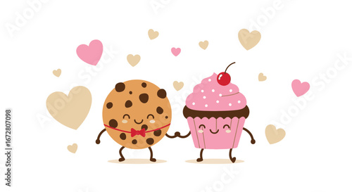 Delightful Duo Cookie And Cupcake Holding Hands Together In A Sweet Embrace