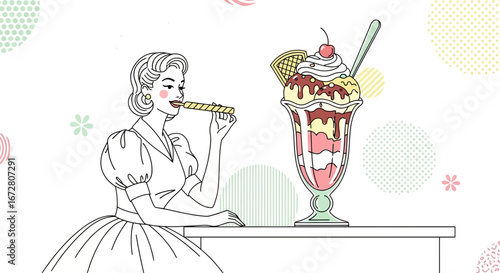 Delightful Lady Relishes Icy Treat Next To Sundae Amidst Charming Ornamental Accents