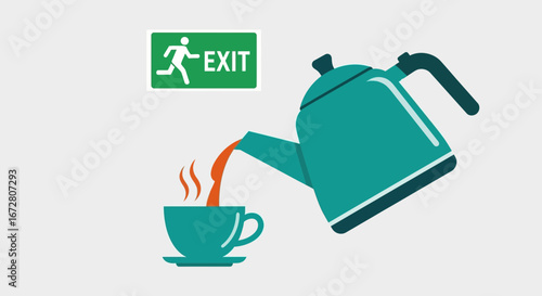 Emergency Escape With Tea: A Conceptual Visual Illustrating Urgent Brewing Moments