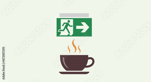 Emergency Exit And Coffee Cup Concept Showing That It's Always Time to Get Away