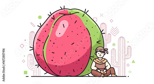 Enchanting Cactus And Desert Dweller Illustration: A Vivid Depiction Of The Arid Environment