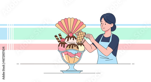 Delightful Sundae Creation: An Illustrator Crafting a Sweet and Decorative Dessert