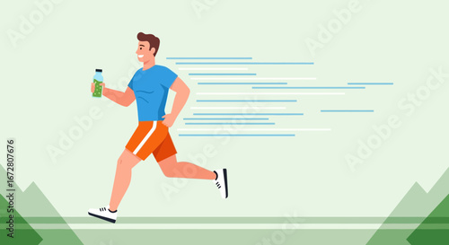 Energetic Runner Embraces Healthy Lifestyle: A Dynamic Depiction of Fitness and Hydration