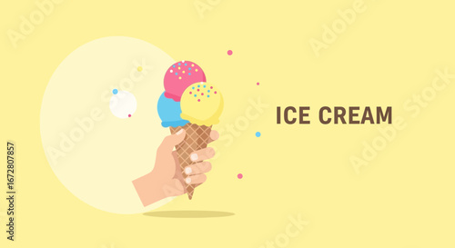 Enjoy Delightful Ice Cream Cone Illustration in Vibrant Colors for Refreshment and Sweet Treats