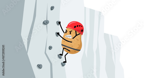 Determined Potato Climbs Wall: A Funny Illustration of Perseverance And Adventure