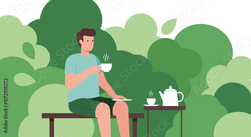 Enjoying Outdoor Tea Time: Serene Moments of Leisure and Relaxation in the Greenery