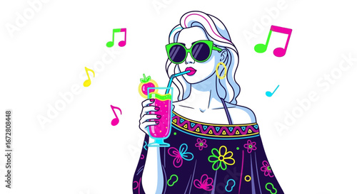 Enjoying Tropical Vibes With Music And Refreshing Drink While Embracing the Party