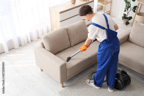 Professional cleaner in blu...