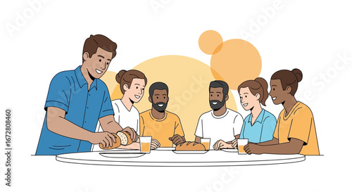 Diverse Friends Gather Around Table, Sharing Meals and Strengthening Bonds through Friendship