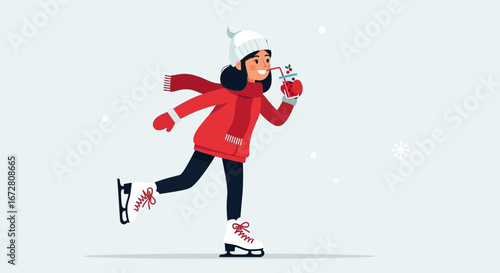 Enthusiastic Figure Ice Skating While Enjoying a Delightfully Flavored Beverage Outdoors