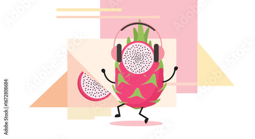 Dragon Fruit Personified Listening to Music And Enjoying Every Beat With Joy