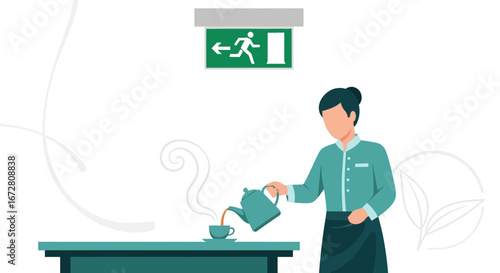 Escape And Brew, A Cafe Server Pours Hot Tea For Customer During An Emergency