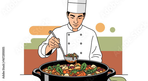 Expert Chef Preparing Delicious Mixture in a Large Pot for a Culinary Masterpiece
