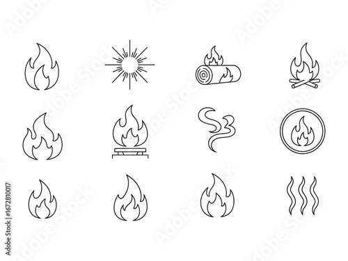 Fiery Icons: A collection of stylized fire icons, each crafted with precision and clarity. From a roaring flame to an ember, capturing the essence of combustion in graphic excellence.