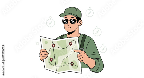 Explorer Reviewing A Map To Define The Perfect Path For His Journey Adventure