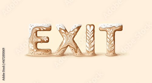 Elegant Coffee Art: The Word Exit Crafted With Exquisite Latte Design And Creamy Texture