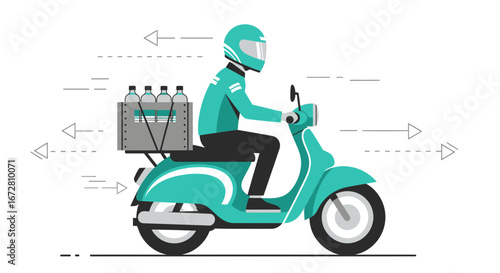 Express Water Delivery Service on a Scooter, Delivering Refreshment Efficiently and Quickly
