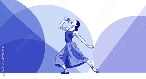 Elegant Dancer Refreshing Herself With Water After Intense Practice Session