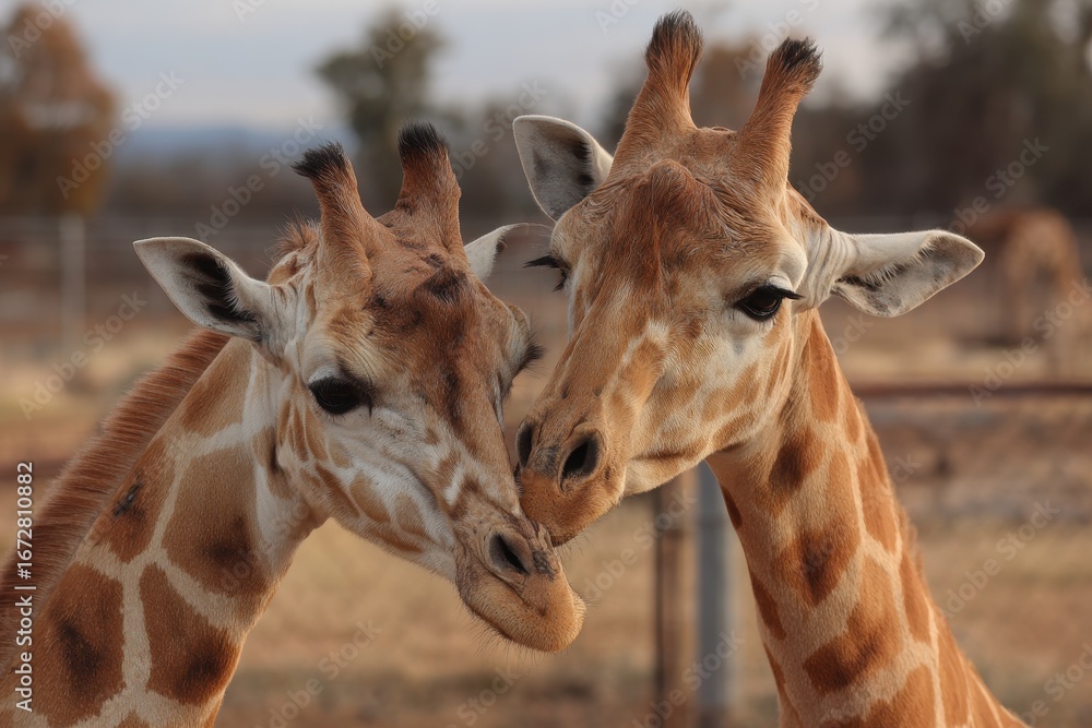 Obraz premium giraffes being friendly to one another