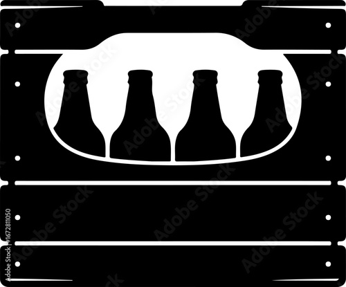 Black silhouette of a growler jug in a wooden crate, perfect for beverage and brewing industry branding