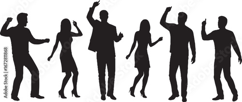 Diverse Group of Energetic Dancing People Silhouettes, Party Celebration