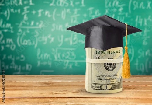 Wallpaper Mural Money banknote and graduation cap in classroom. Torontodigital.ca