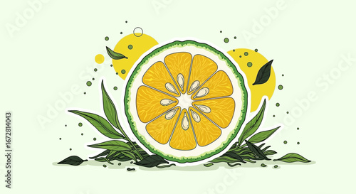 Fresh Citrus Delight Illustration Depicting An Artistic Approach With Decorative Foliage