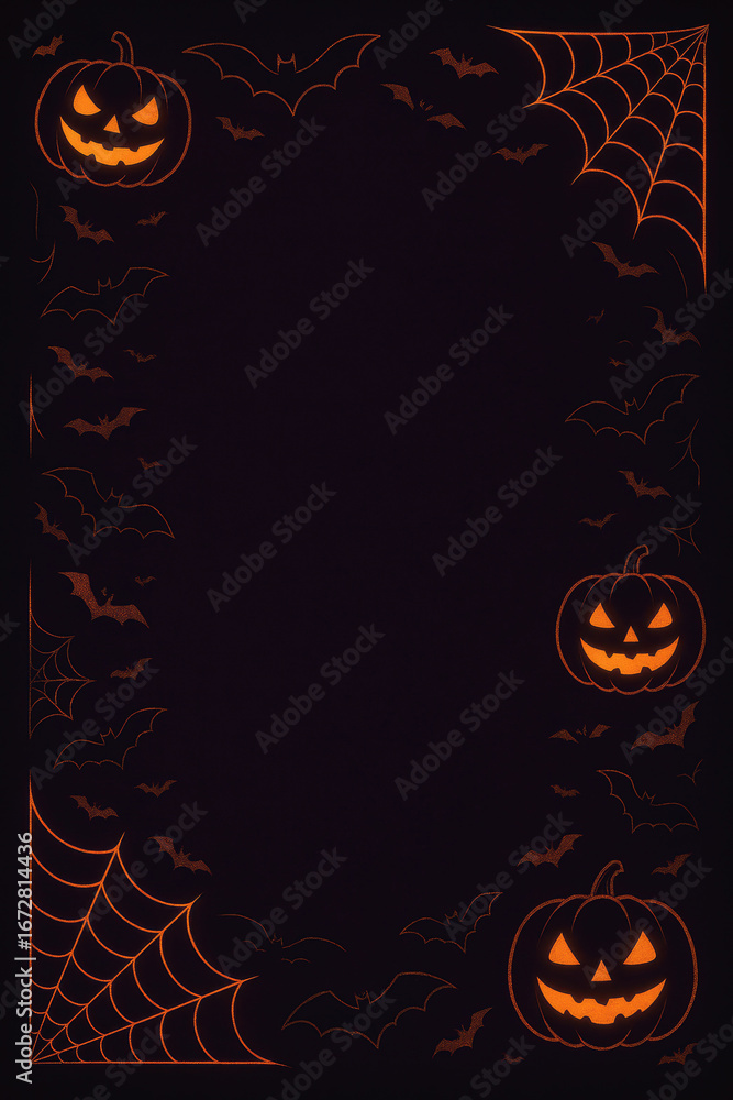 custom made wallpaper toronto digitalMinimal Abstract Halloween Frame with glowing jack-o'-lanterns, flying bats, gothic spiderweb accents and dark spooky layout in orange-on-black vector style for eerie celebration visuals or haunted