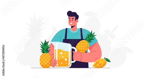 Fresh Fruit Elixir: A Cheerful Bartender Presenting Tropical Pineapple Juice