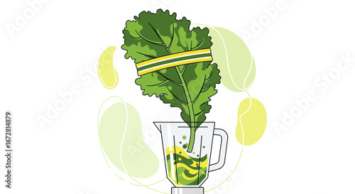 Fresh Leafy Greens Blended Into Healthy Smoothie, Colorful Illustration Style