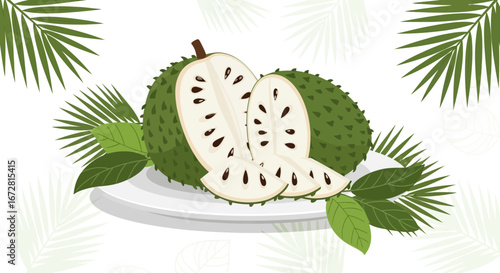 Fresh Soursop Deliciously Served with Green Leaves Ready to Consume Healthily
