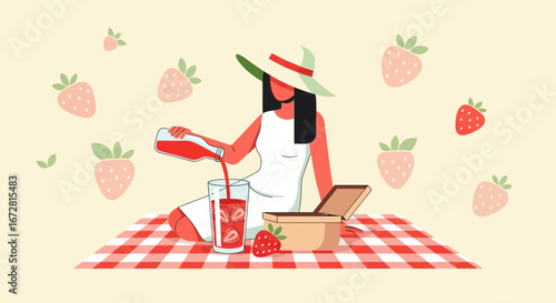 Fresh Summer Beverage: A Woman Preparing A Refreshing Strawberry Infusion