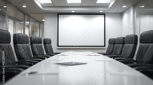Modern Empty Conference Room with Blank Projector Screen